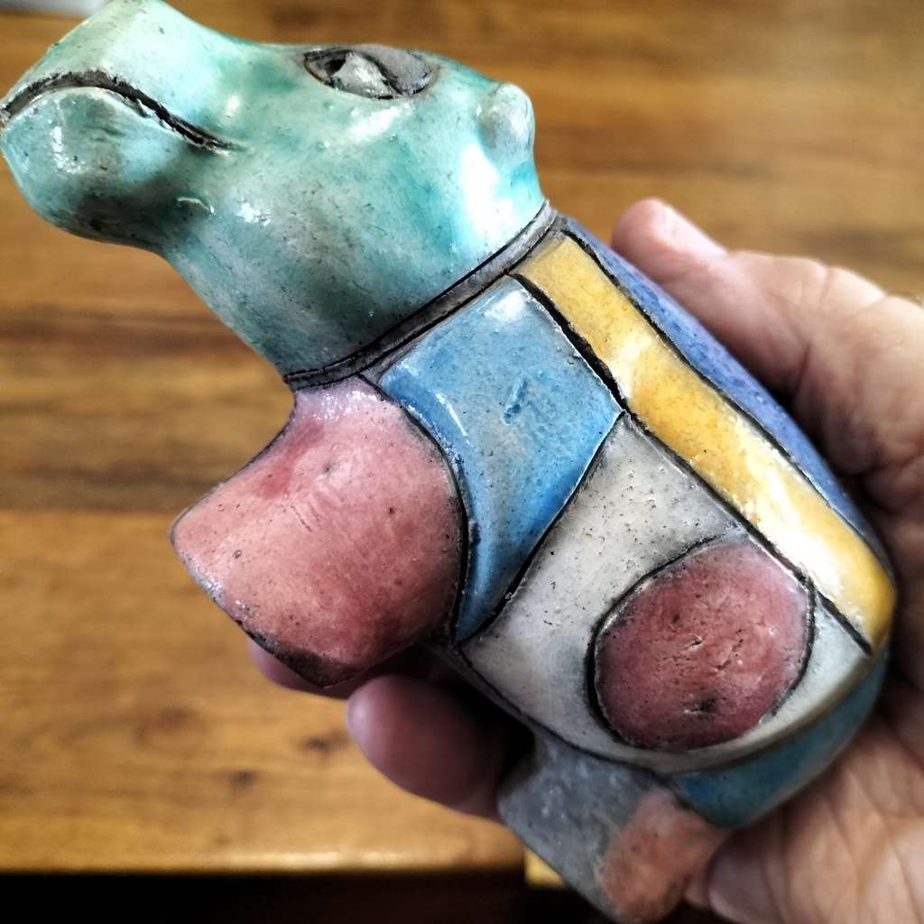 THREE, `S. A.` RAKU CERAMIC FIGURINES.