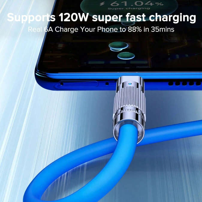 Premium Quality Heavy Duty: 120w 6a Super-Fast Charge Type-C Liquid Silicone Cable