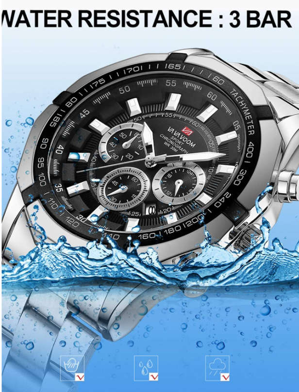 Waterproof Men`s Sports Quartz Watch With Black Dial