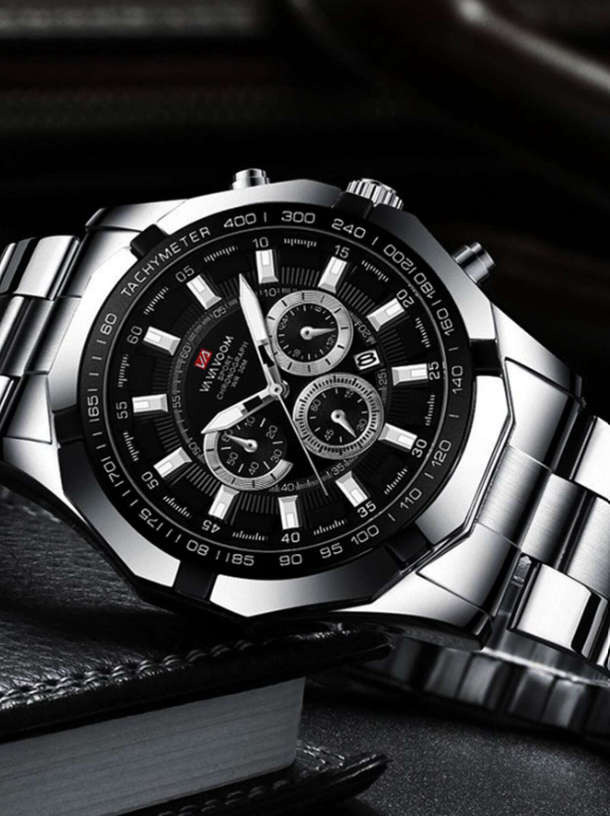 Waterproof Men`s Sports Quartz Watch With Black Dial
