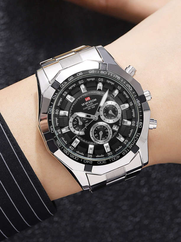 Waterproof Men`s Sports Quartz Watch With Black Dial