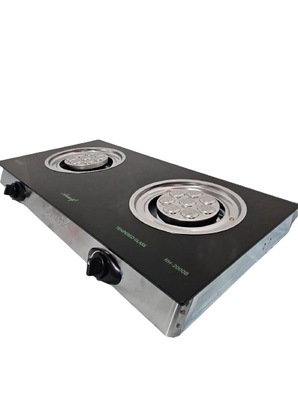 2 Plate Auto Ignition Tempered Glass Gas Stove - Black