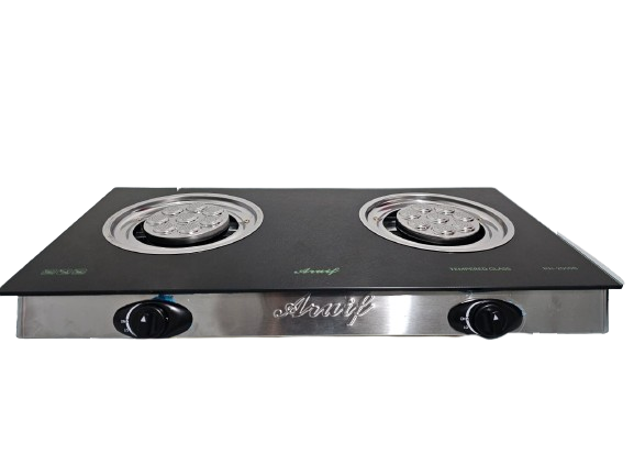 2 Plate Auto Ignition Tempered Glass Gas Stove - Black