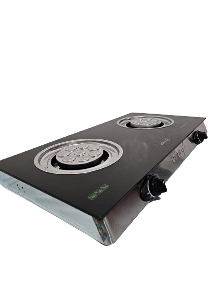 2 Plate Auto Ignition Tempered Glass Gas Stove - Black