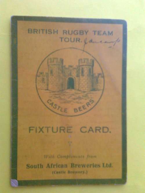 1924 BRITISH LIONS TOUR FIXTURE CARD