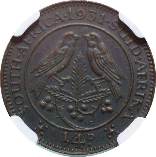 1931 "SUID" UNION OF SOUTH AFRICA FARTHING GRADED BY NGC MS62BN