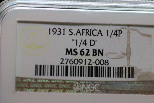 1931 "SUID" UNION OF SOUTH AFRICA FARTHING GRADED BY NGC MS62BN