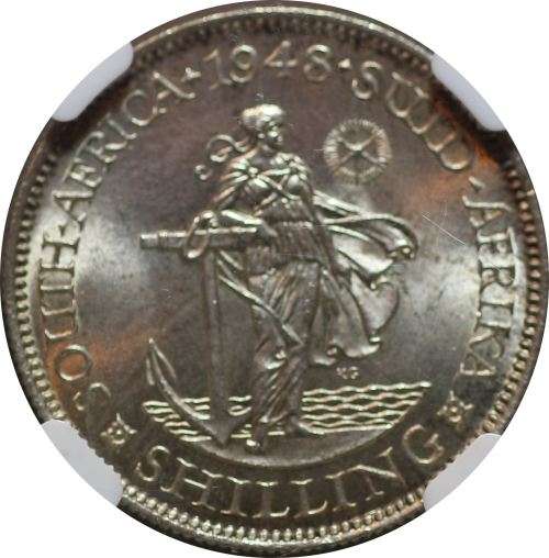 1948 UNION OF SOUTH AFRICA SHILLING GRADED BY NGC MS63