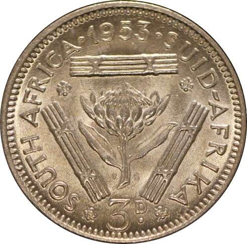 1953 UNION OF SOUTH AFRICA THREEPENCE