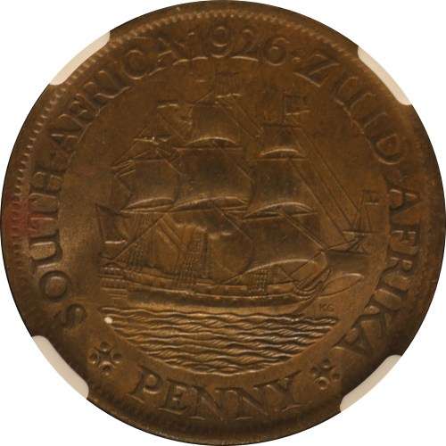 UNION OF SOUTH AFRICA 1926 PENNY GRADED BY NGC MS62BN