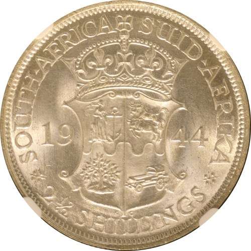 UNION OF SOUTH AFRICA 1944 HALFCROWN GRADED MS63 BY NGC