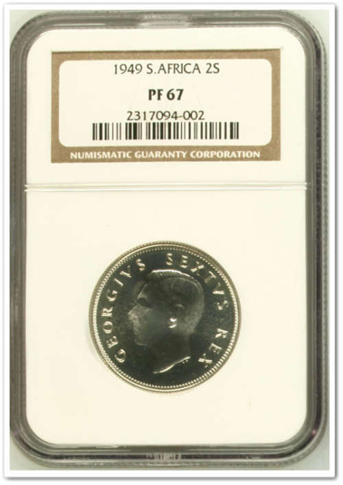 ** SOUGHT AFTER FINEST KNOWN** 1949 2 SHILLING NGC PF67 !!