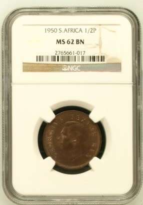 UNION OF SOUTH AFRICA 1950 HALF PENNY GRADED MS62BN BY NGC