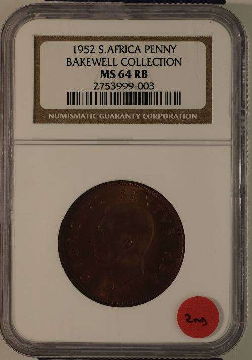 UNION OF SOUTH AFRICA 1952 PENNY GRADED MS64RB BY NGC