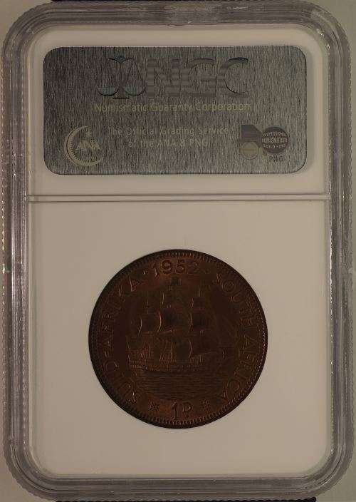 UNION OF SOUTH AFRICA 1952 PENNY GRADED MS64RB BY NGC