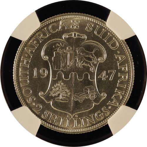 UNION OF SOUTH AFRICA 1947 TWO SHILLINGS GRADED MS62 BY NGC (VERY DIFFICULT COIN TO GET IN MS)