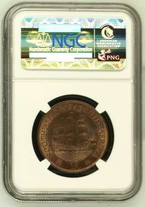 UNION OF SOUTH AFRICA 1942 PENNY GRADED MS64 BN BY NGC