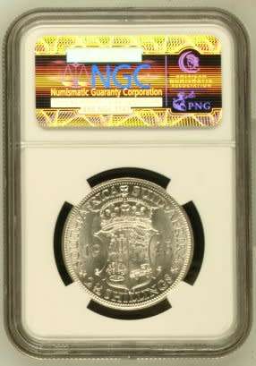 UNION OF SOUTH AFRICA 1945 HALFCROWN GRADED MS63 BY NGC