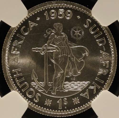 UNION OF SOUTH AFRICA 1959 SHILLING GRADED MS64 BY NGC