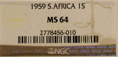 UNION OF SOUTH AFRICA 1959 SHILLING GRADED MS64 BY NGC