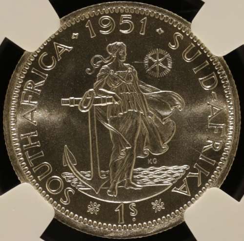 UNION OF SOUTH AFRICA 1951 SHILLING GRADED MS66 BY NGC TOP POP COIN AT NGC STAND ALONE FINEST KNOWN