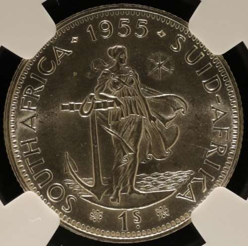 UNION OF SOUTH AFRICA 1955 SHILLING GRADED MS63 BY NGC