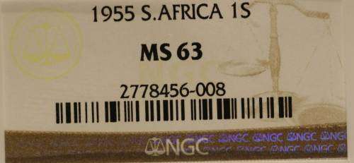 UNION OF SOUTH AFRICA 1955 SHILLING GRADED MS63 BY NGC