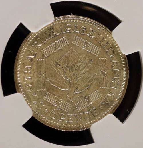 UNION OF SOUTH AFRICA 1926 SIXPENCE GRADED MS62 BY NGC