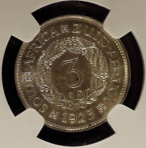 UNION OF SOUTH AFRICA 1923 THREEPENCE GRADED MS63 BY NGC