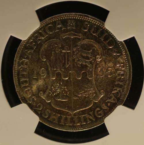 UNION OF SOUTH AFRICA 1935 TWO SHILLINGS GRADED MS62 BY NGC