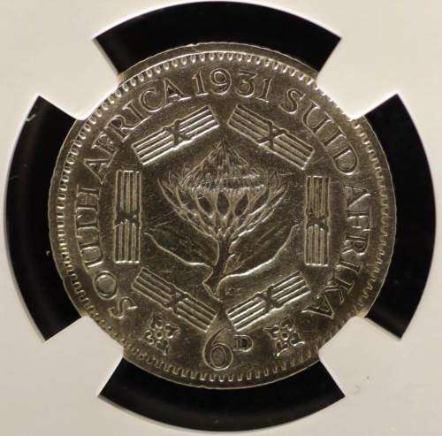 UNION OF SOUTH AFRICA 1931 SIXPENCE GRADED FINE DETAILS BY NGC