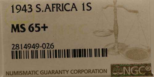 UNION OF SOUTH AFRICA 1943 SHILLING GRADED MS65+ BY NGC (SECOND FINEST KNOWN COIN AT NGC)