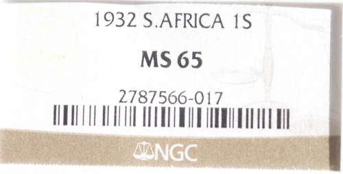 UNION OF SOUTH AFRICA 1932 SHILLING GRADED MS65 BY NGC