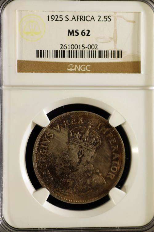 UNION OF SOUTH AFRICA 1925 HALFCROWN GRADED MS62 BY NGC