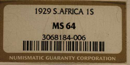 UNION OF SOUTH AFRICA 1929 SHILLING GRADED MS64 BY NGC