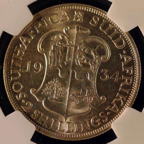 UNION OF SOUTH AFRICA 1934 TWO SHILLINGS GRADED MS61 BY NGC