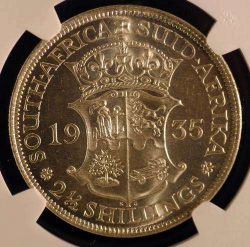 UNION OF SOUTH AFRICA 1935 HALFCROWN GRADED MS62 BY NGC (EXCEPTIONAL MS62 COIN)