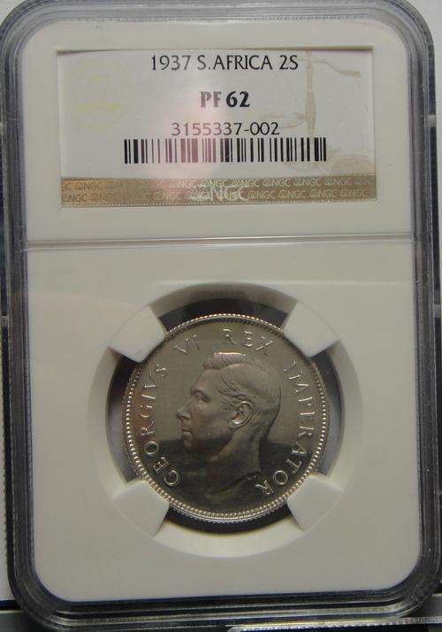 EXTREMELY SCARCE UNION OF SOUTH AFRICA 1937 PROOF 2 SHILLINGS GRADED PF62 BY NGC