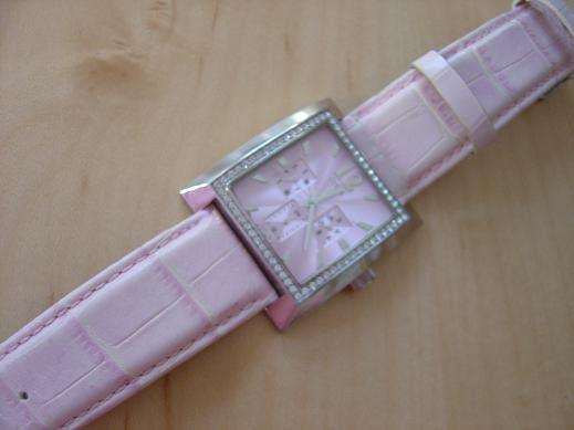 Guess ladies watch, pink and diamante rectangle face