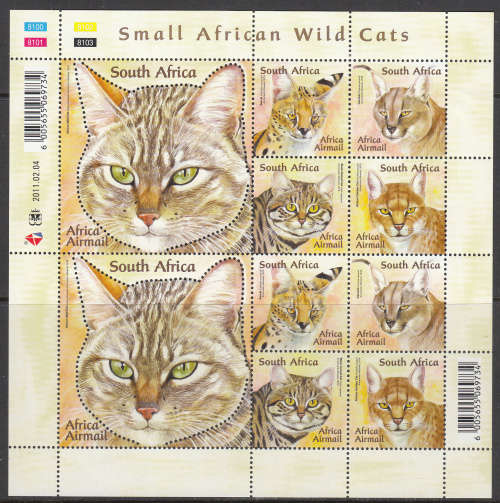 RSA - 2011 - Small African Wild Cats  - Full  sheet - M** with Variety.