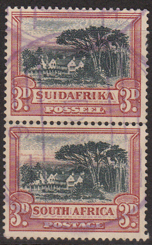 Union of SA - SACC 45a Black and Red 1930-1945 Used - inv wmk with purple postmark  2005 CV R700.00