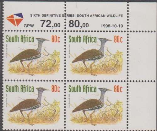 RSA - 6th Definitive Issue Redrawn -  80c CB dd 19.10.1998 DeLaRue  -  Block A  M**
