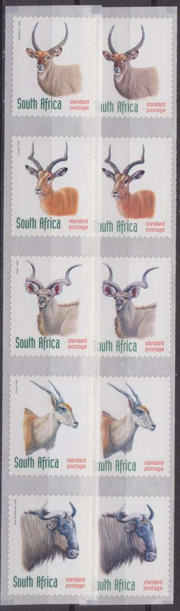 RSA  -  6th Def Issue - 1998 Self-adhesive Stamps from roll - 2 x Strips of 5 -  STD Postage  -  M**