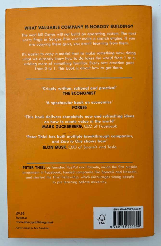 Zero to One by Blake MastersPeter Thiel Paperback / Softback