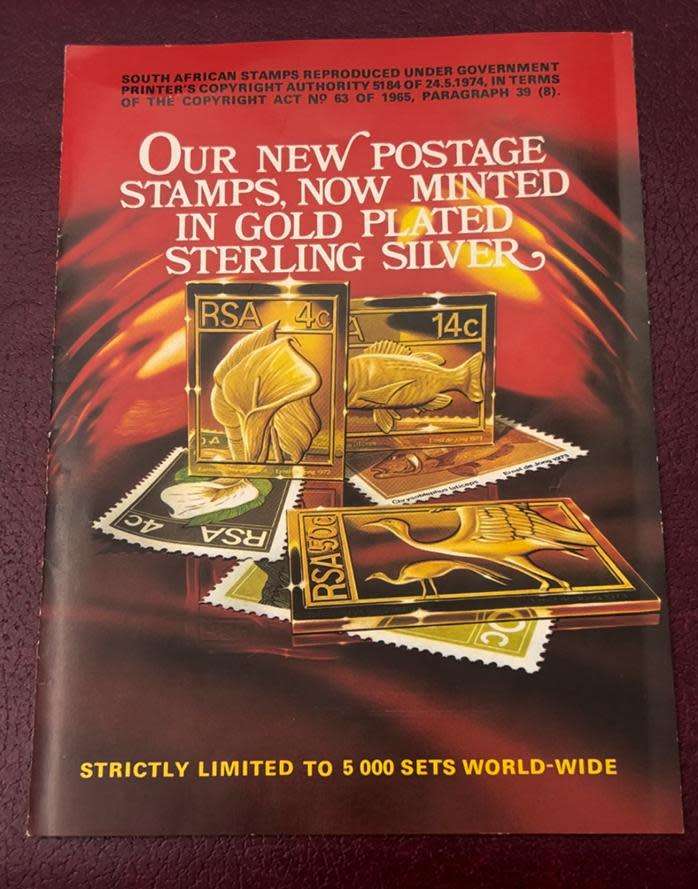 THE RSA 1974/75 DEFINITIVE STAMP SET GOLD PLATED SILVER 16 X REPLICA STAMPS
