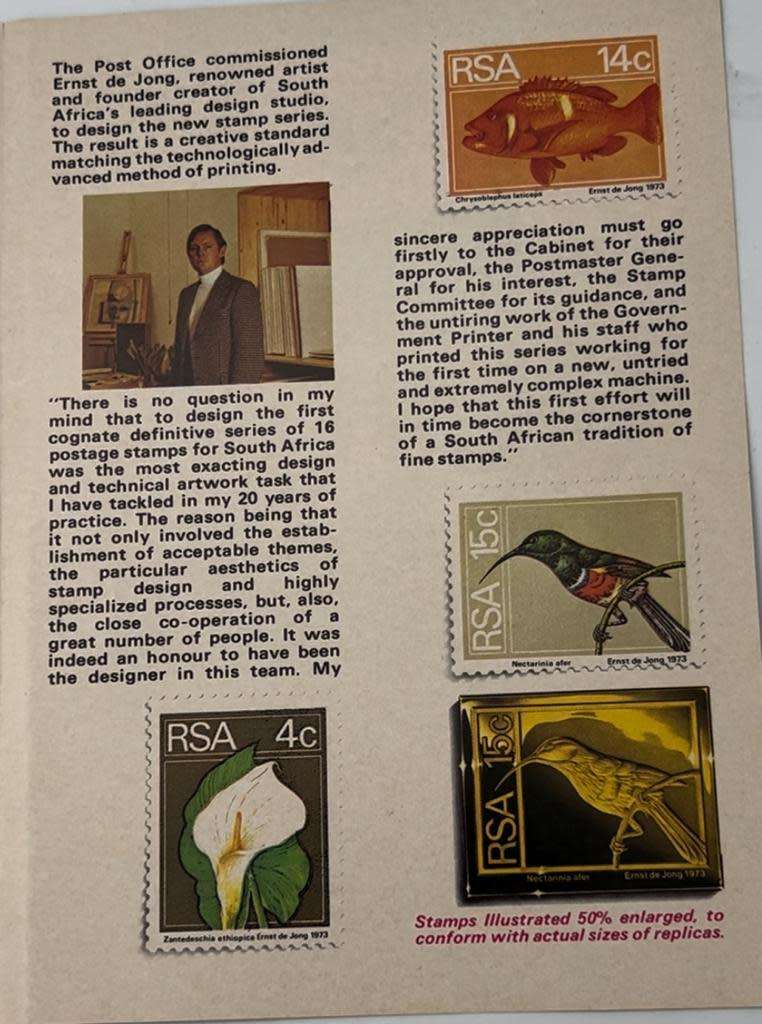 THE RSA 1974/75 DEFINITIVE STAMP SET GOLD PLATED SILVER 16 X REPLICA STAMPS