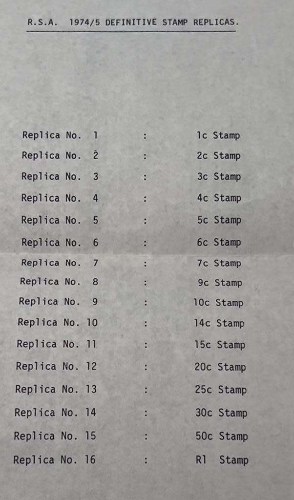 THE RSA 1974/75 DEFINITIVE STAMP SET GOLD PLATED SILVER 16 X REPLICA STAMPS