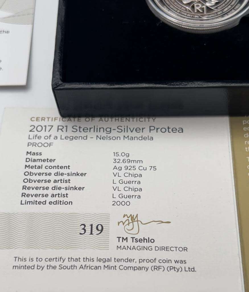 2017 SA Silver R1 Proof - Mandela - Life of a Legend Series