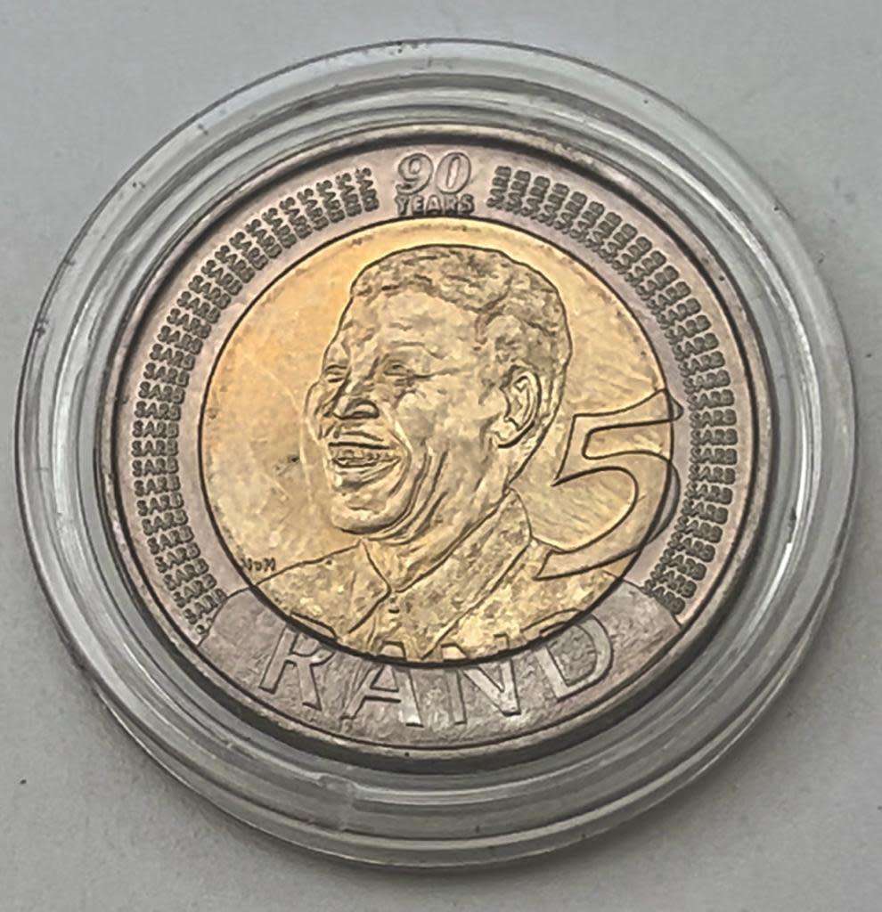2008 SOUTH.AFRICA MANDELA 90TH BIRTHDAY R5 IN COIN HOLDER