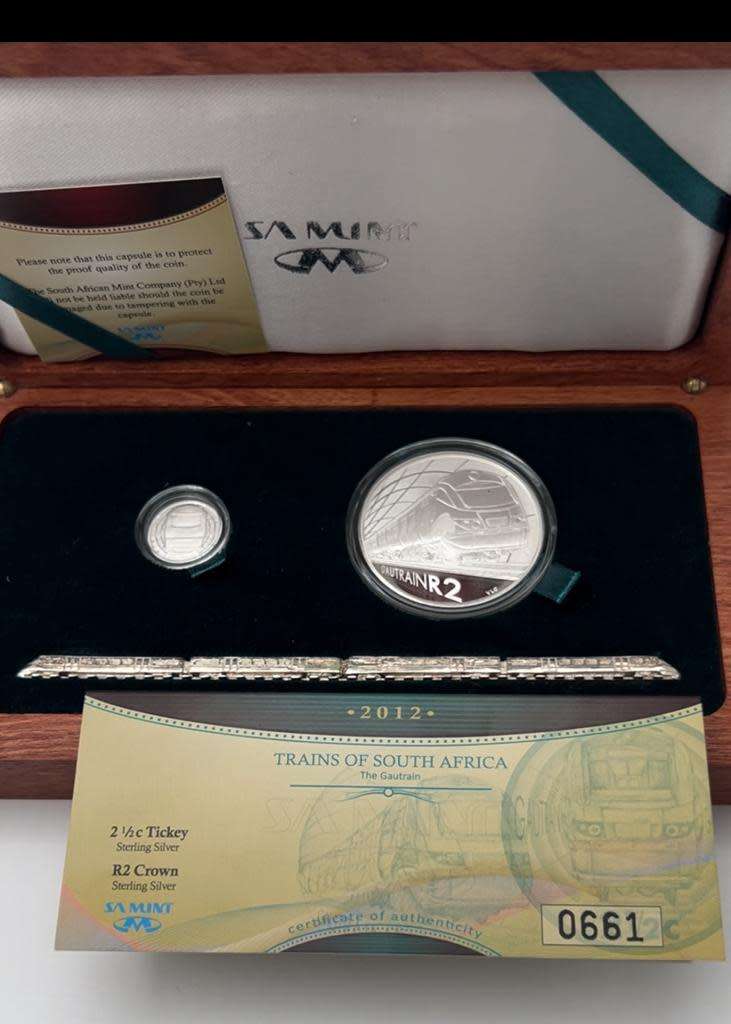 Silver Proof Combo Set R2 and 2 1/2c Trains of South Africa - Gautrain - Mintage 661